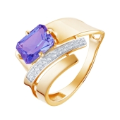 Кольцо из золота с ситаллом танзанит и фианитами