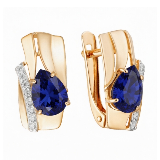 Кольцо из золота с сапфиром и фианитами