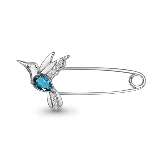 Брошь-булавка из серебра с гранатом и фианитами "Колибри"
