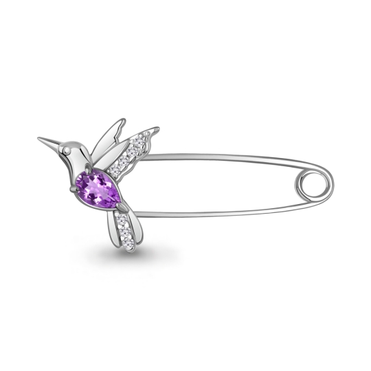 Брошь-булавка из серебра с гранатом и фианитами "Колибри"