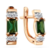 Серьги из золота с ситаллами турмалин и фианитами