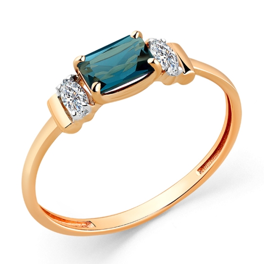 Кольцо из золота с ситаллом турмалин и фианитами