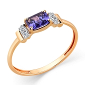 Кольцо из золота с ситаллом танзанит и фианитами