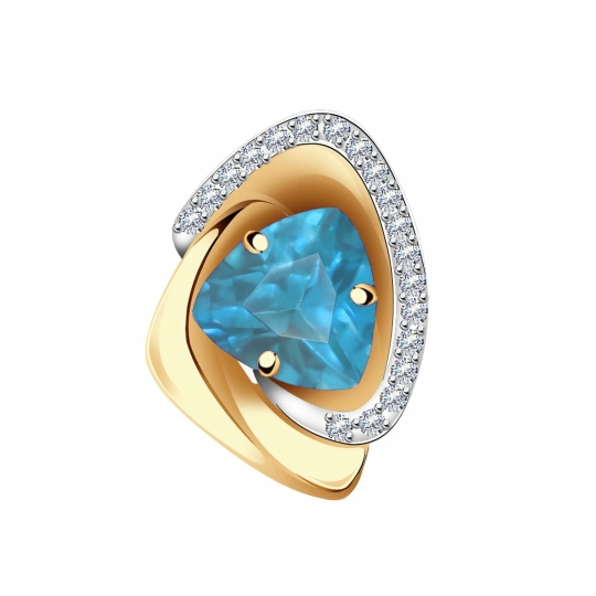 Подвеска из золота с сапфировым корундом и фианитами