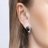 Серьги из серебра с сапфировыми корундами и фианитами