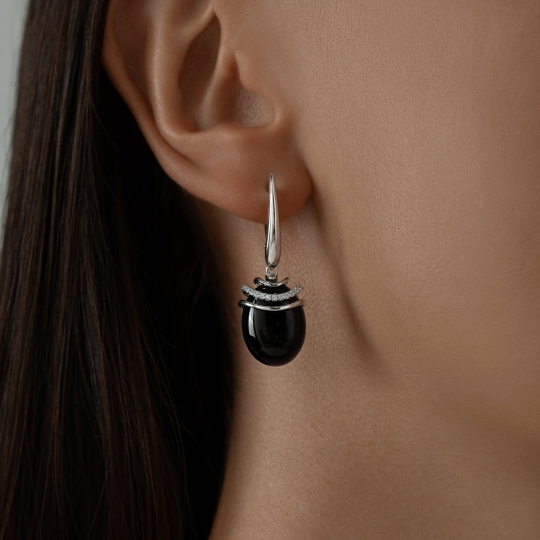 Серьги из серебра с топазами и фианитами