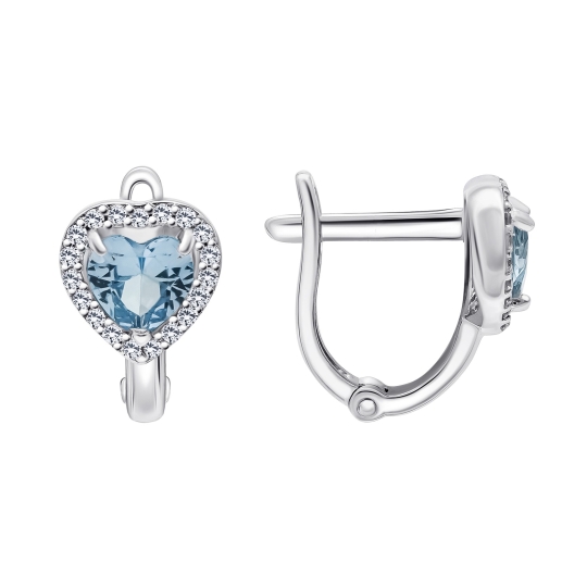 Серьги из серебра с сапфировыми корундами и фианитами