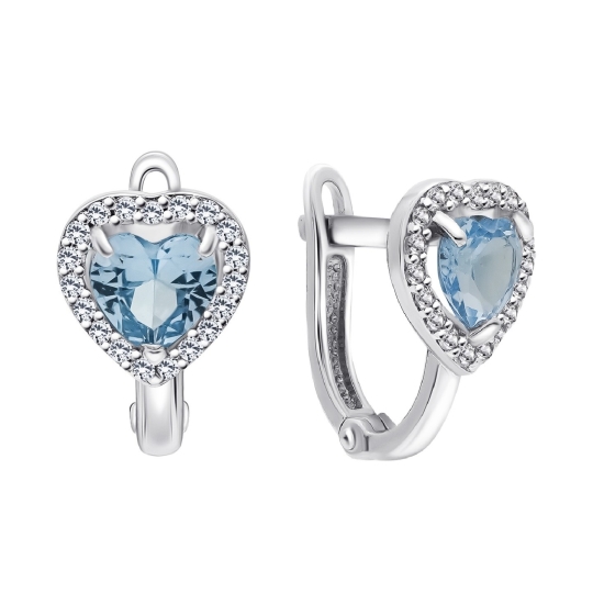 Серьги из серебра с сапфировыми корундами и фианитами