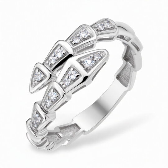 Кольцо из керамики с серебряной вставкой и фианитом