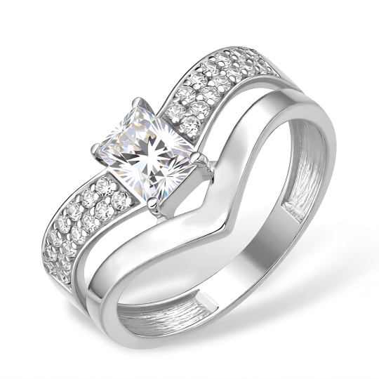 Кольцо из серебра с кварцем, ониксом и фианитами