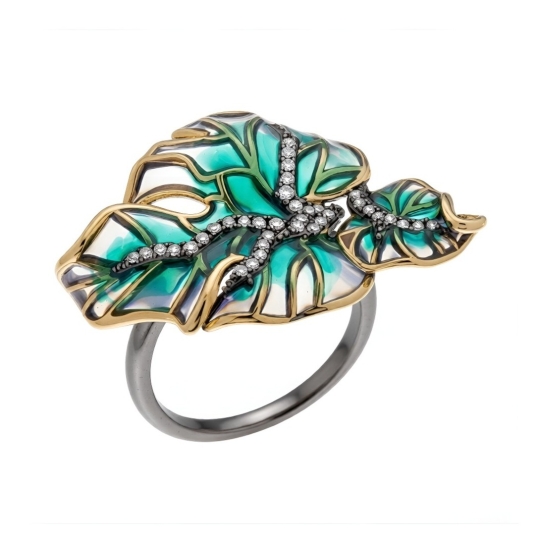 Серьги из серебра с позолотой, эмалью и фианитами