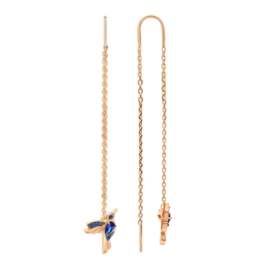 Серьги из серебра с позолотой и фианитами "Колибри"