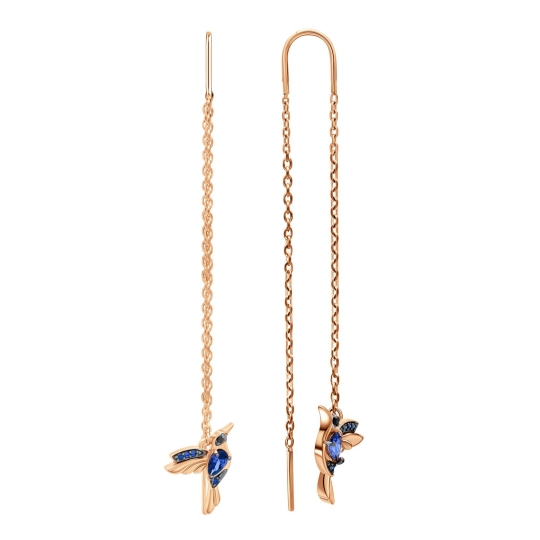 Серьги из серебра с позолотой и фианитами "Колибри"