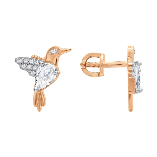 Серьги из серебра с позолотой, эмалью и фианитами