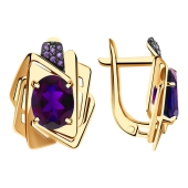 Серьги из золота с аметистами и фианитами