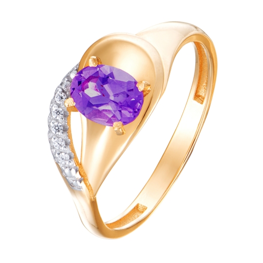 Серьги из золота с аметистами и фианитами