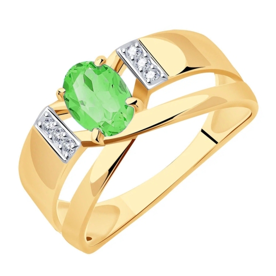 Серьги из золота с хризолитами и фианитами