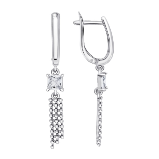 Одиночная серьга из серебра с фианитами