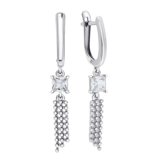 Одиночная серьга из серебра с фианитами