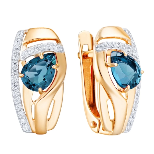 Серьги из золота с рубинами и фианитами