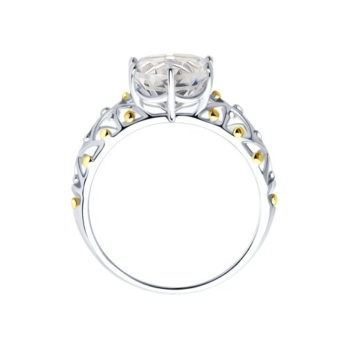 Кольцо из серебра с позолотой, жемчугом и фианитами