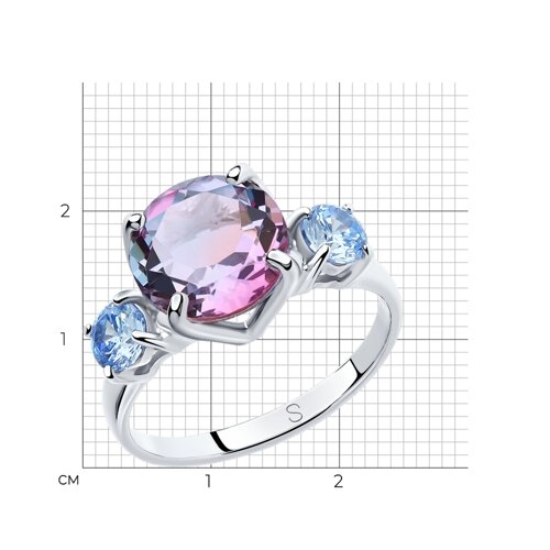 Кольцо из серебра с ситаллом и фианитами