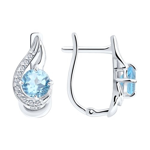 Серьги из серебра с зелёными агатами и фианитами