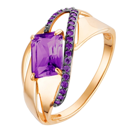 Серьги из золота с аметистами и фианитами