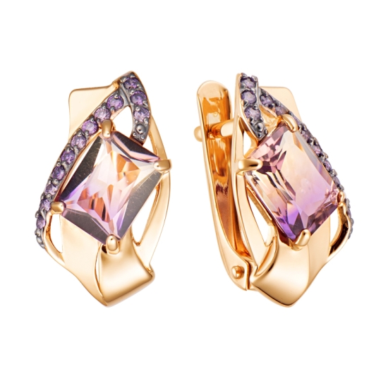 Серьги из белого золота с выращенными бриллиантами и рубинами