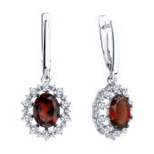 Серьги из серебра с гранатами и фианитами