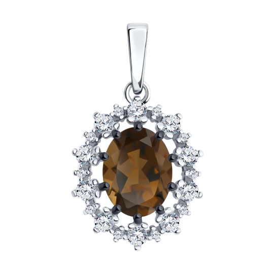 Серьги из серебра с раухтопазами и фианитами