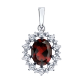 Подвеска из серебра с гранатом и фианитами