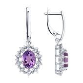 Серьги из серебра с аметистами и фианитами