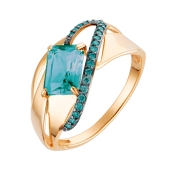 Кольцо из золота с ситаллом параиба и фианитами