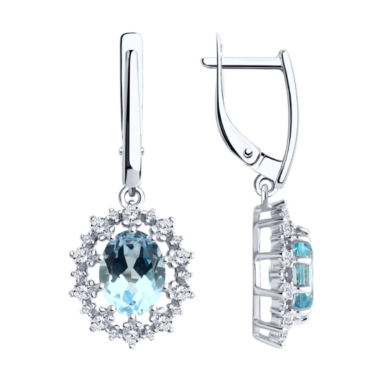 Серьги из серебра с раухтопазами и фианитами