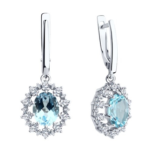 Серьги из серебра с раухтопазами и фианитами