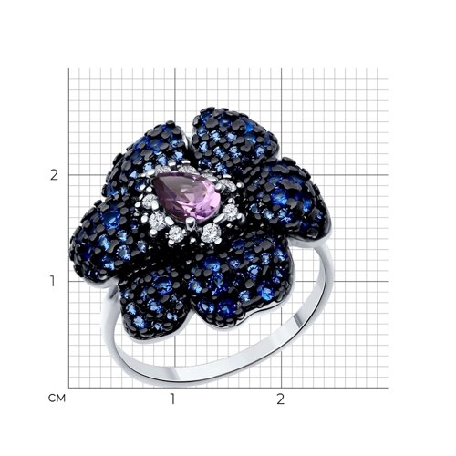 Кольцо из серебра с аметистом и фианитами