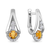 Серьги из серебра с цитринами и фианитами