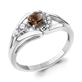 Кольцо из серебра с раухтопазом и фианитами