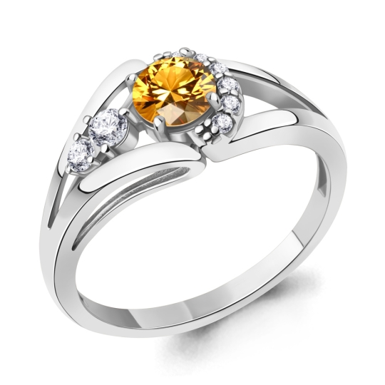 Кольцо из серебра с позолотой, жемчугом и фианитами