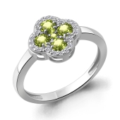 Кольцо из серебра с хризолитами и фианитами