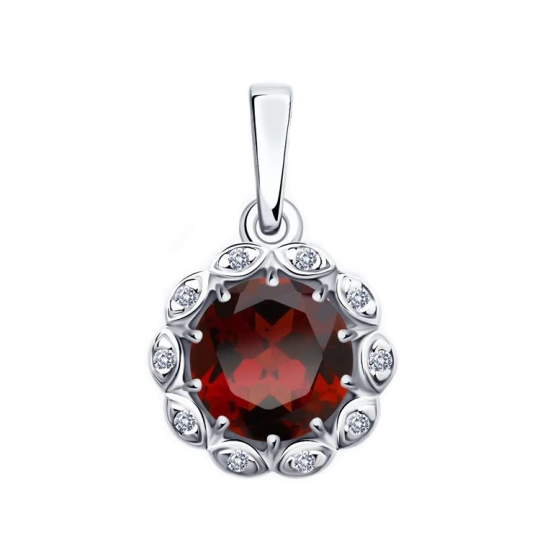 Серьги из серебра с гранатами и фианитами