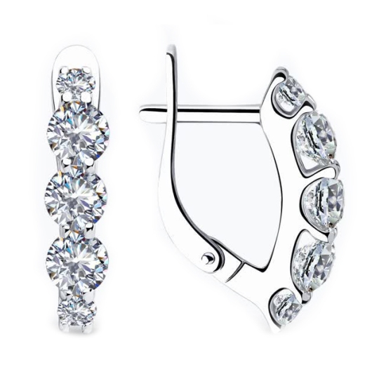 Серьги из серебра с малахитом и фианитами