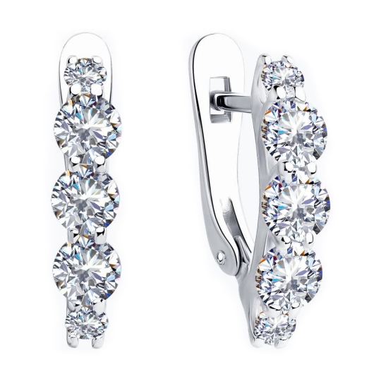 Серьги из серебра с малахитом и фианитами