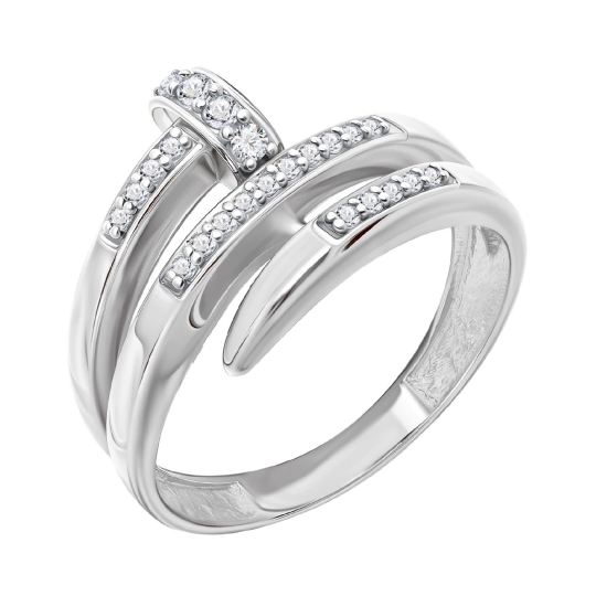 Кольцо из серебра с позолотой, жемчугом, эмалью и фианитами