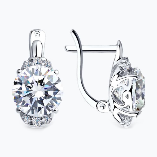 Серьги из серебра с малахитом и фианитами