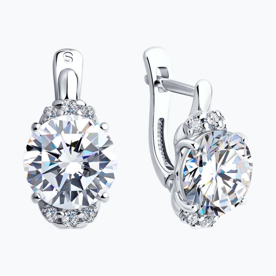 Серьги из серебра с малахитом и фианитами