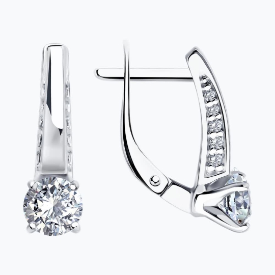 Серьги-кольца из серебра с фианитами 