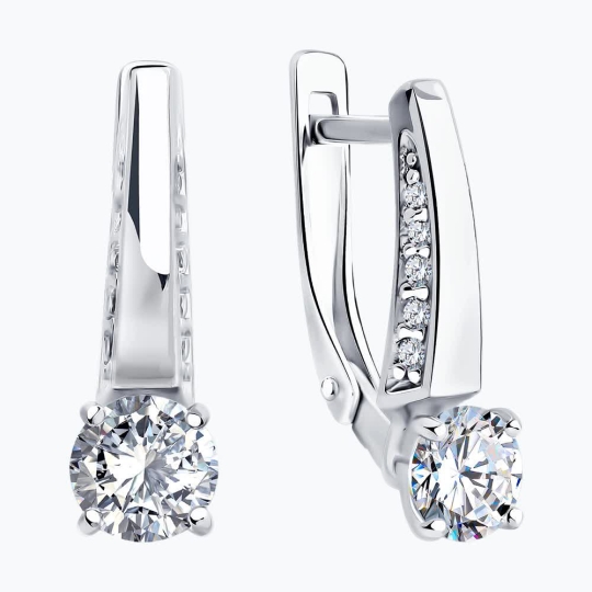 Серьги-кольца из серебра с фианитами 