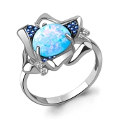 Кольцо из серебра с опалом, наносапфирами и фианитами